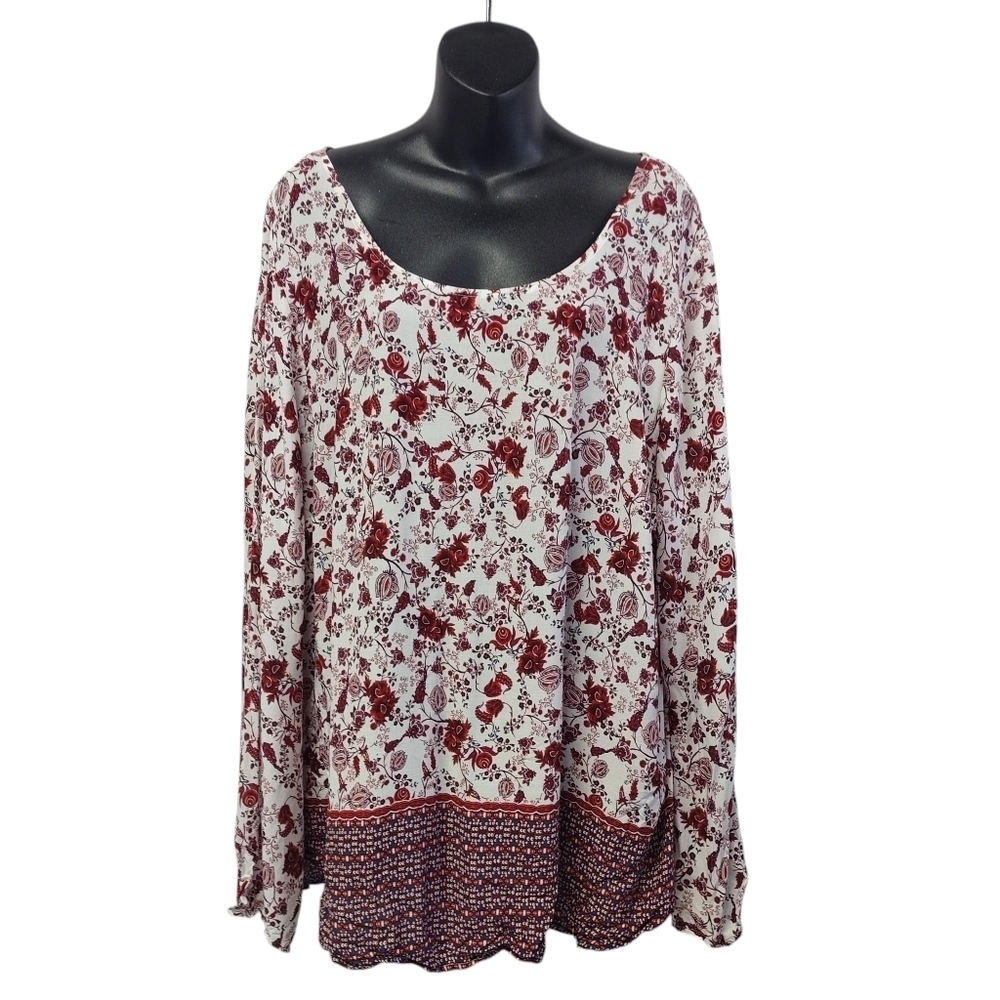 Faded Glory Women's Floral Flowy Round Neck Long Sleeve Blouse Sz XXL NWOT